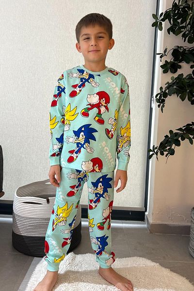 Minik Dolap 100% Cotton Sonic the Hedgehog Patterned Boy's Pajama Set - Turquoise