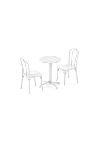 Bintaş Mobilya Beyaz Bahçe Masa Sandalye Takımı 2 Kişilik Mutfak Cafe Restora...