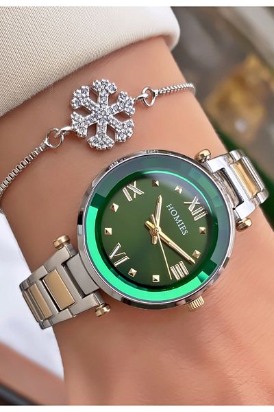 Homies Brand Yellow Silver Color Waterproof Women's Wristwatch - With Bracelet Gift