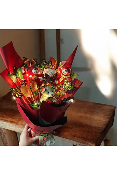 Home 10 Kelebek 3 Ayıcıklı Led Işıklı Sevgiliye Ve Eşe Özel Buket - Özel Tasarım - Not Yazılabilir