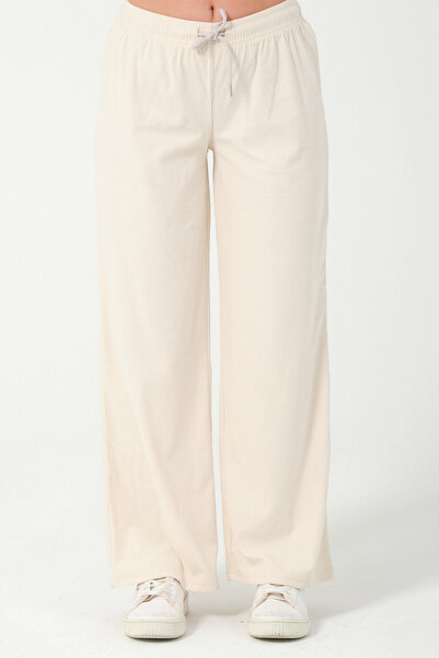 DOFİ Dofi Kadın Bej Fitilli Kadife Pantolon – Cepli, Bağcıklı ve Şık Tasarım