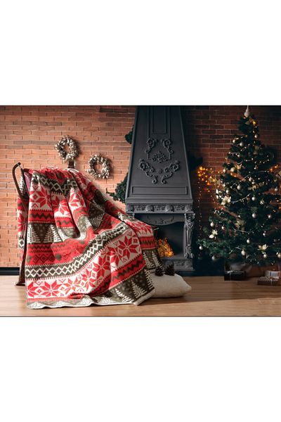 aktarteks Cotton Double Blanket New Year Deer, Pine Tree Patterned 200X 220 cm
