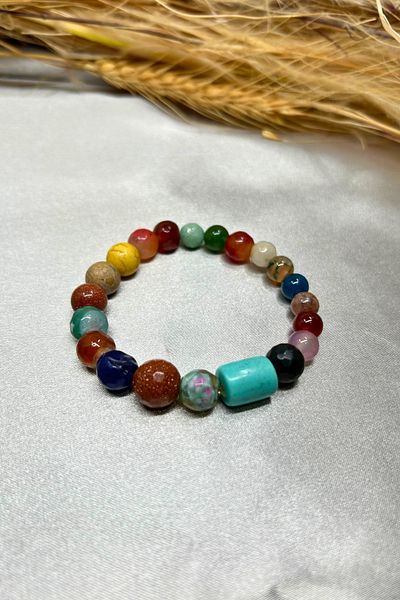 Suerte Accessories الحجر الطبيعي مصنوع يدويًا - حجر النجمة الفيروزي، العقيق مورغانيت، اليشم افينتورين، وسج شقرا