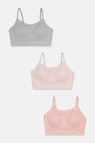 Tahari Women 3 Pack Padded Seamless Ribbed Bra, Pink