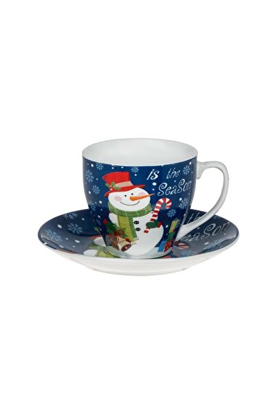 lidl Set Noel Seramik Mavi Kardan Adam "Mevsim Var" Fincan ve Tabak 220m