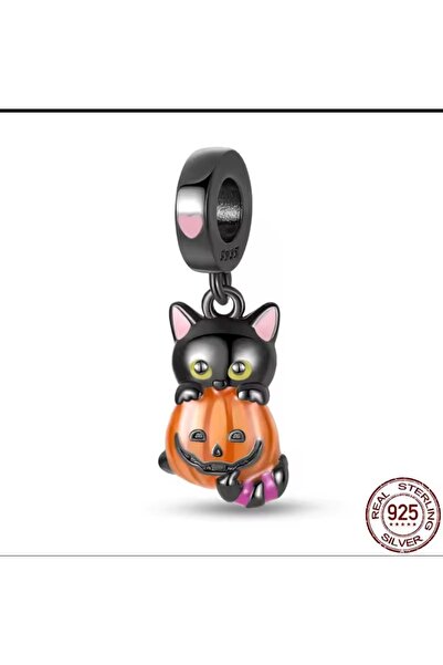 La'Vanti Designs 925 Ayar Saf Gümüş Fosforlu Kabak Şans Kısmet Kedi Charm