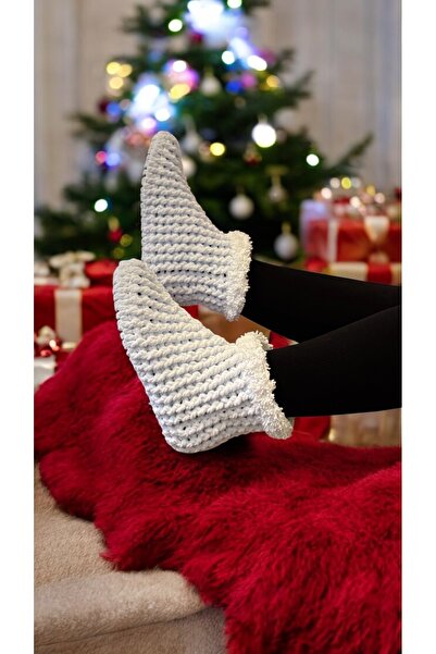 Valore El Örgüsü Kadın Buz Mavisi Ev Pandufu, Ev Botu, Ev Patiği, Yumuşak Taban