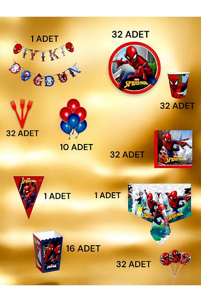 VibeHome 32 Person Spiderman Themed Ultra Luxury Set - Birthday Party and Fun Events