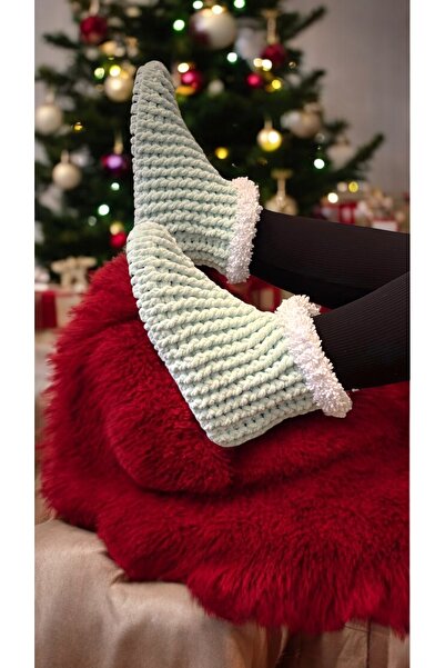 Valore El Örgüsü Kadın Su Yeşili Ev Pandufu, Ev Botu, Ev Patiği, Yumuşak Taban