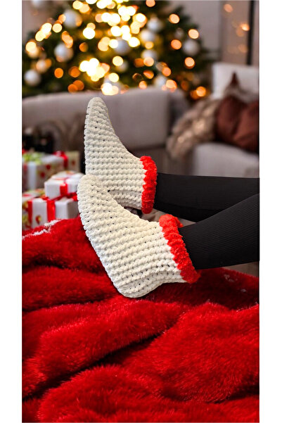 Valore El Örgüsü Kadın Beyaz Ev Pandufu, Ev Botu, Ev Patiği, Yumuşak Taban