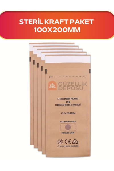 Güzellik Deposu 100 Adet 100x200mm Tek Kullanımlık Sterilizasyon Poşeti Kraft...