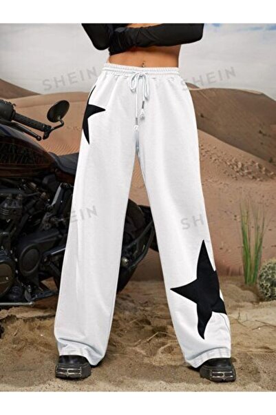 VESTIR BIEN Γυναικεία φόρμα με κορδόνια σε λευκό χρώμα με στάμπα αστέρια και ...