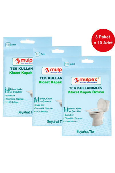 Mulpex Tek Kullanımlık Suda Çözünür Klozet Kapak Örtüsü - 3 x 10 lu Paket