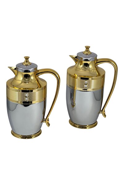 AVCI HOME MAKER طقم قارورة مكون من قطعتين سعة 0.75 لتر و1 لتر - فضي وذهبي