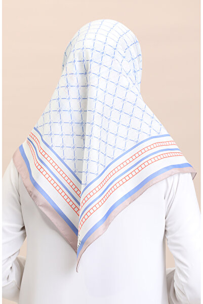 sefamerve 19091-11 Model Soft Cotton Scarf - White and Denim Blue