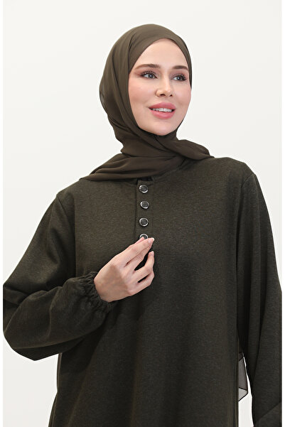 sefamerve Kolu Lastikli Düğmeli Elbise 0546-01 Haki