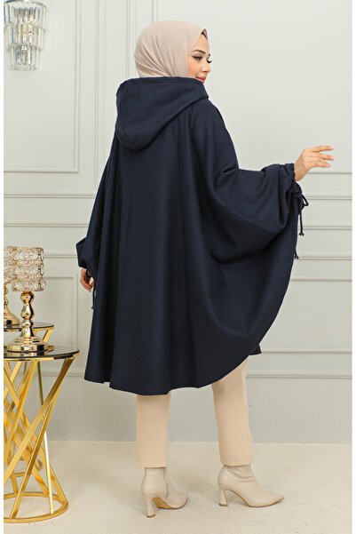 sefamerve Πόντσο με κουκούλα Navy Blue - 0505-02