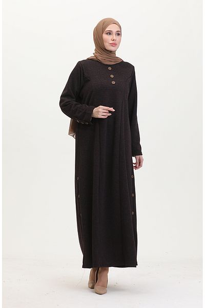 sefamerve Λεπτομερές φόρεμα με κουμπιά Plus Size 0533-01 Μωβ