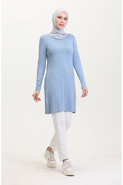 sefamerve Blaue lange Viskose-Tunika – 10345-05