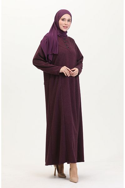 sefamerve Λεπτομερές φόρεμα με κουμπιά Plus Size 0532-07 Plum