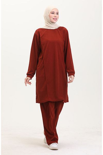 sefamerve Ziegelfarbene Astana-Stoff-Tunika und Hose im 2er-Set – 0551-03