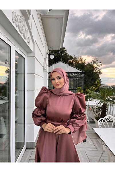 DİSE Kadın Gül Kurusu Bera Tesettür Abiye ,elbise,mezuniyet,balo,gece Elbisesi