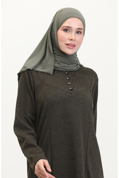 sefamerve Plus Size Button Detail Dress 0532-02 Khaki