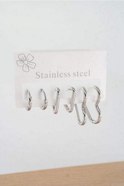 By Zeyna Aksesuar Women's 316 L Steel Anti Allergenic Clip-On Set of 6 Earrings