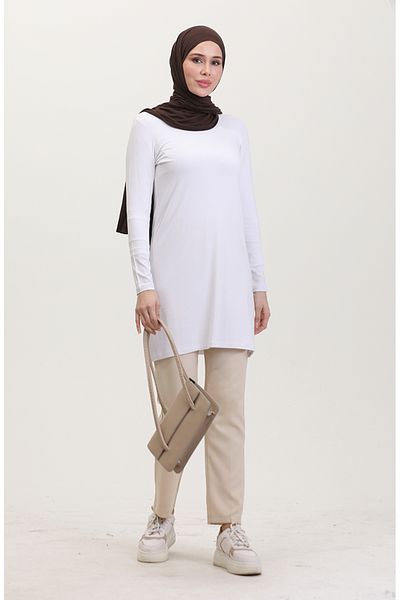 sefamerve Λευκό Μακρύ τουνίκ Viscose - 10345-06
