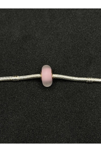Es Silver Mat Pembe Rose Murano Charm / 925 Ayar Gümüş