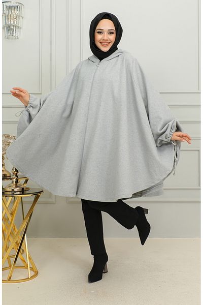 sefamerve Poncho cu glugă gri - 0505-05