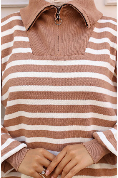 sefamerve Mink Striped Zippered Knitwear Set - 11029-02