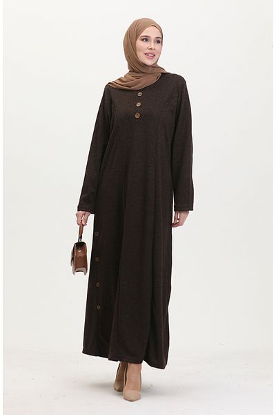sefamerve Λεπτομερές φόρεμα με κουμπιά Plus Size 0533-02 Καφέ