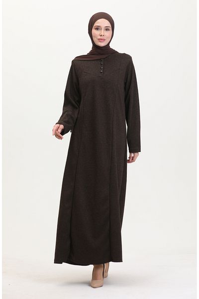 sefamerve Λεπτομερές φόρεμα με κουμπιά Plus Size 0532-05 Καφέ