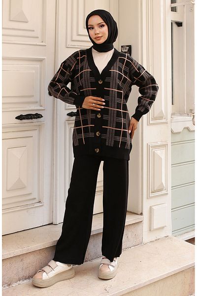 sefamerve Black Knitwear Cardigan Set - 24118-03
