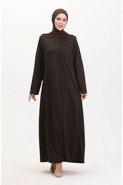 sefamerve Λεπτομερές φόρεμα με κουμπιά Plus Size 0532-05 Καφέ