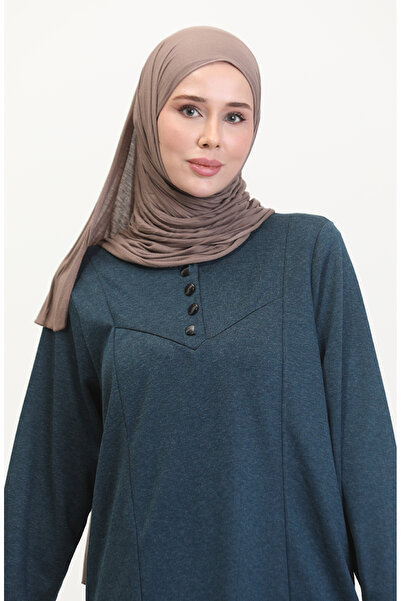 sefamerve Büyük Beden Düğme Detaylı Elbise 0532-06 Petrol