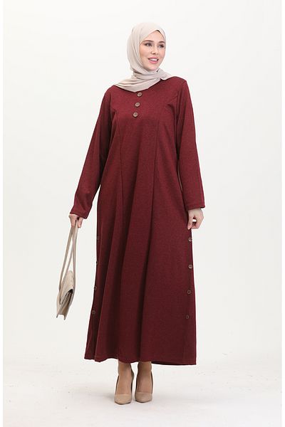 sefamerve Plus Size Kleid mit Knopfleiste 0533-07 Burgunderrot
