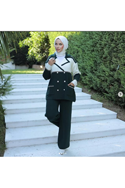 Brs Kruvaze Yaka Düğmeli İkili Triko Takım