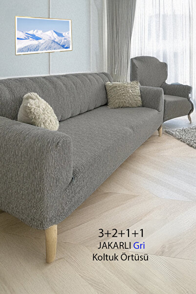 BAQDO Jakarlı Çubuk, Düz Desen 3+2+1+1 Lastikli Koltuk ,kanepe ,çekyat Örtüsü ,kılıfı Esnekli 3211 takımı