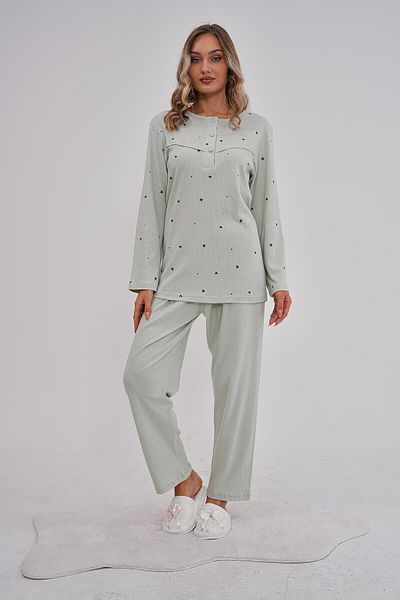 Mecit Pijama Mecit 6150 Γυναικείο Σετ Πιτζάμες Πράσινο Φιστίκι 100% Βαμβάκι σε μεγάλο μέγεθος