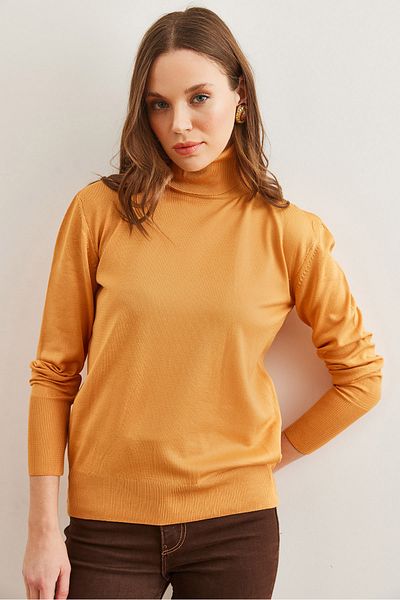 Olalook Women's Mustard Full Fisherman Lycra Knitwear Sweater Kzk- 19000578