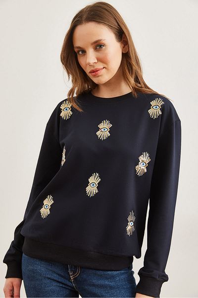 Olalook Γυναικείο φούτερ Navy Blue κεντημένο - Εποχιακό, SWT- 19000598