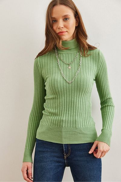 Olalook Pulover de damă cu gât țesut Kiwi cu textura moale KZK- 19000918