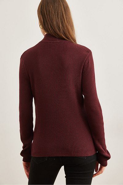 Olalook Weicher Strickpullover für Damen in Burgunderrot mit halber Fisherman-Zickzack-Textur KZK- 19000447