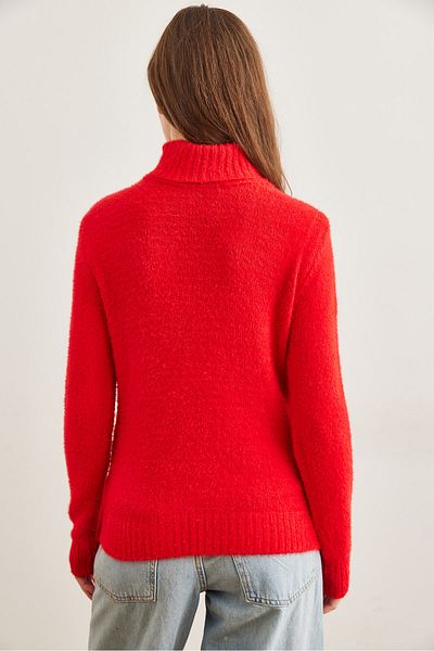Olalook Women's Red Turtleneck Soft Textured Bearded Sweater Kzk- 19000861