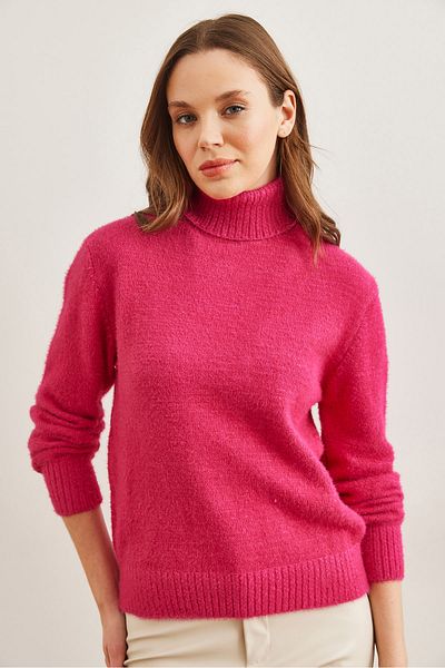 Olalook Pulover din tricot moale cu gât fucsia - KZK pentru femei- 19000861