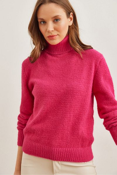 Olalook Pulover din tricot moale cu gât fucsia - KZK pentru femei- 19000861