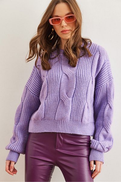 Olalook Pulover de damă liliac cu păr gros împletit cu textura moale KZK- 19000902
