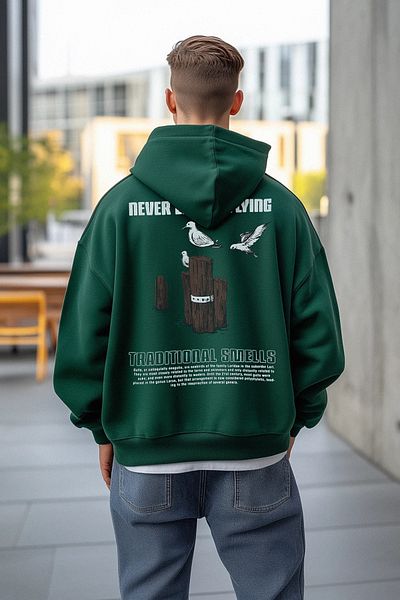 Trendyol Collection Μπλούζα από βαμβακερό φλις με κουκούλα Emerald Green Oversize - TMNAW24sw00136